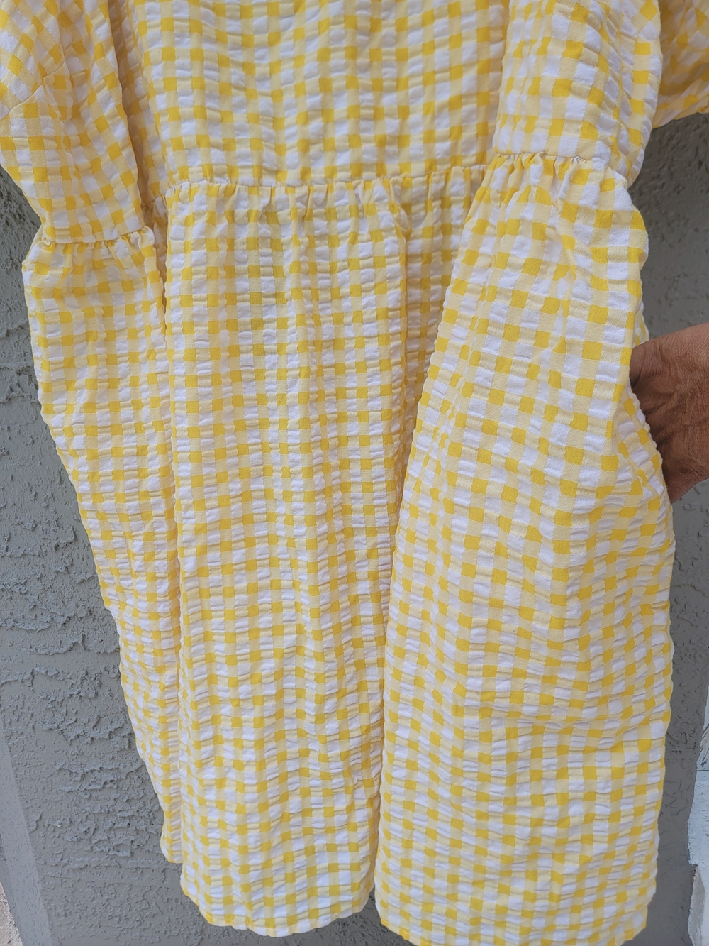 Old Navy Yellow Gingham Puff-Sleeve pickets Mini Dress summer seesucker - Picture 5 of 12